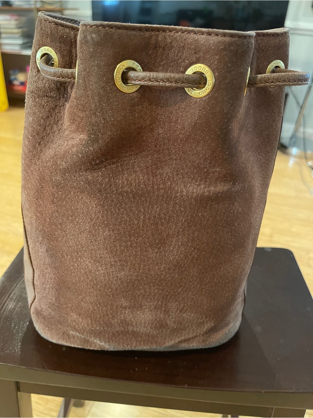 Gucci Brown Suede Bamboo-Handle Bucket Bag w/Entrupy - Picture 3 of 5